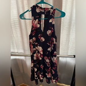 Floral dress blue with pink pansy